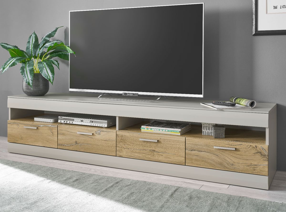 TV-Lowboard Griego in Kieselgrau matt und Zinneiche TV Unterteil 200 x 46 cm XL-Board