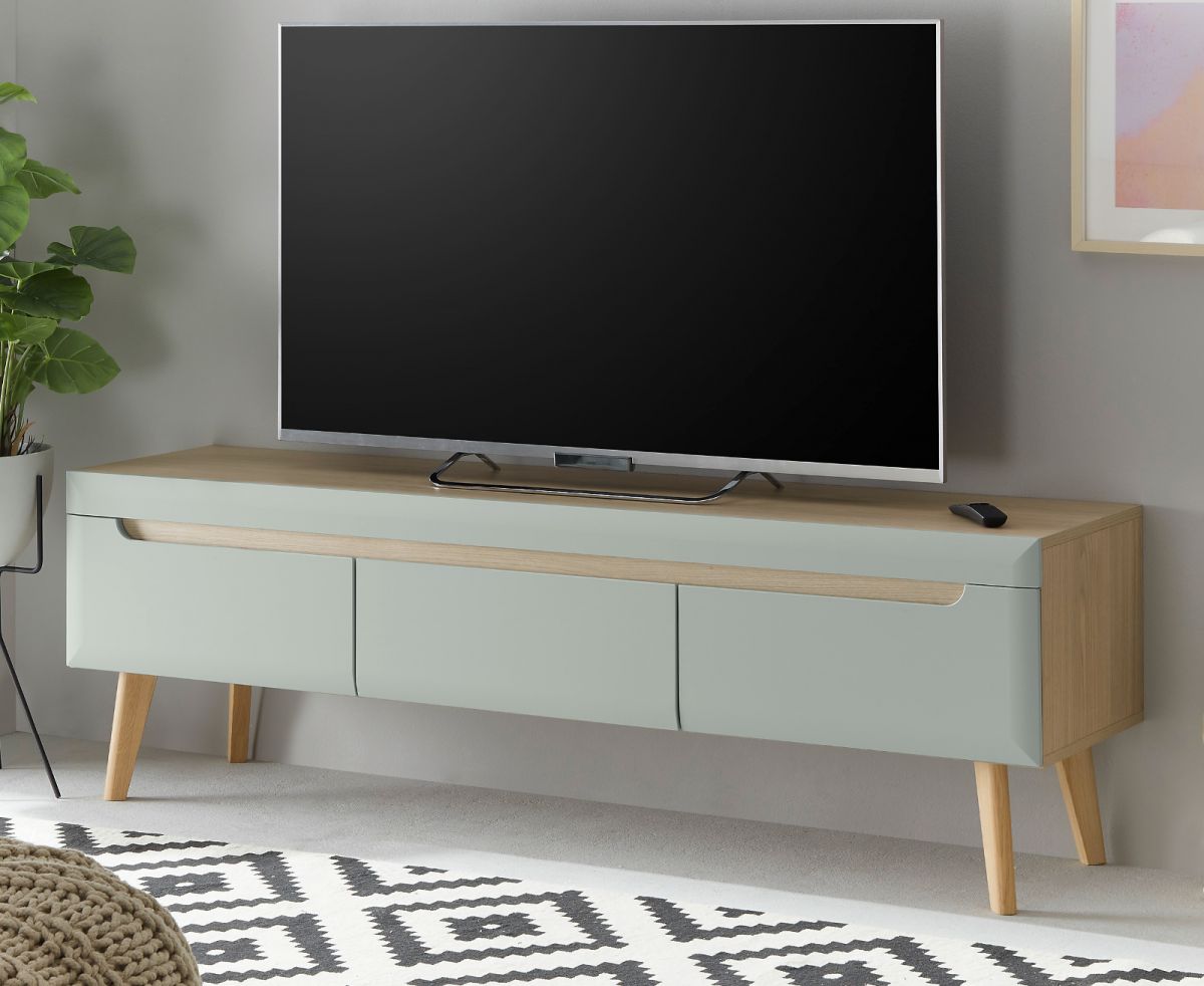 TV-Lowboard Isgard in Pistazie matt und Scandi Eiche TV Unterteil skandinavisch 160 x 50 cm