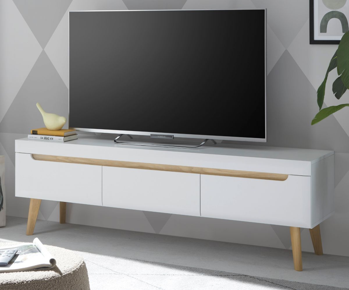TV-Lowboard Isgard in weiss matt und Scandi Eiche TV Unterteil skandinavisch 160 x 50 cm