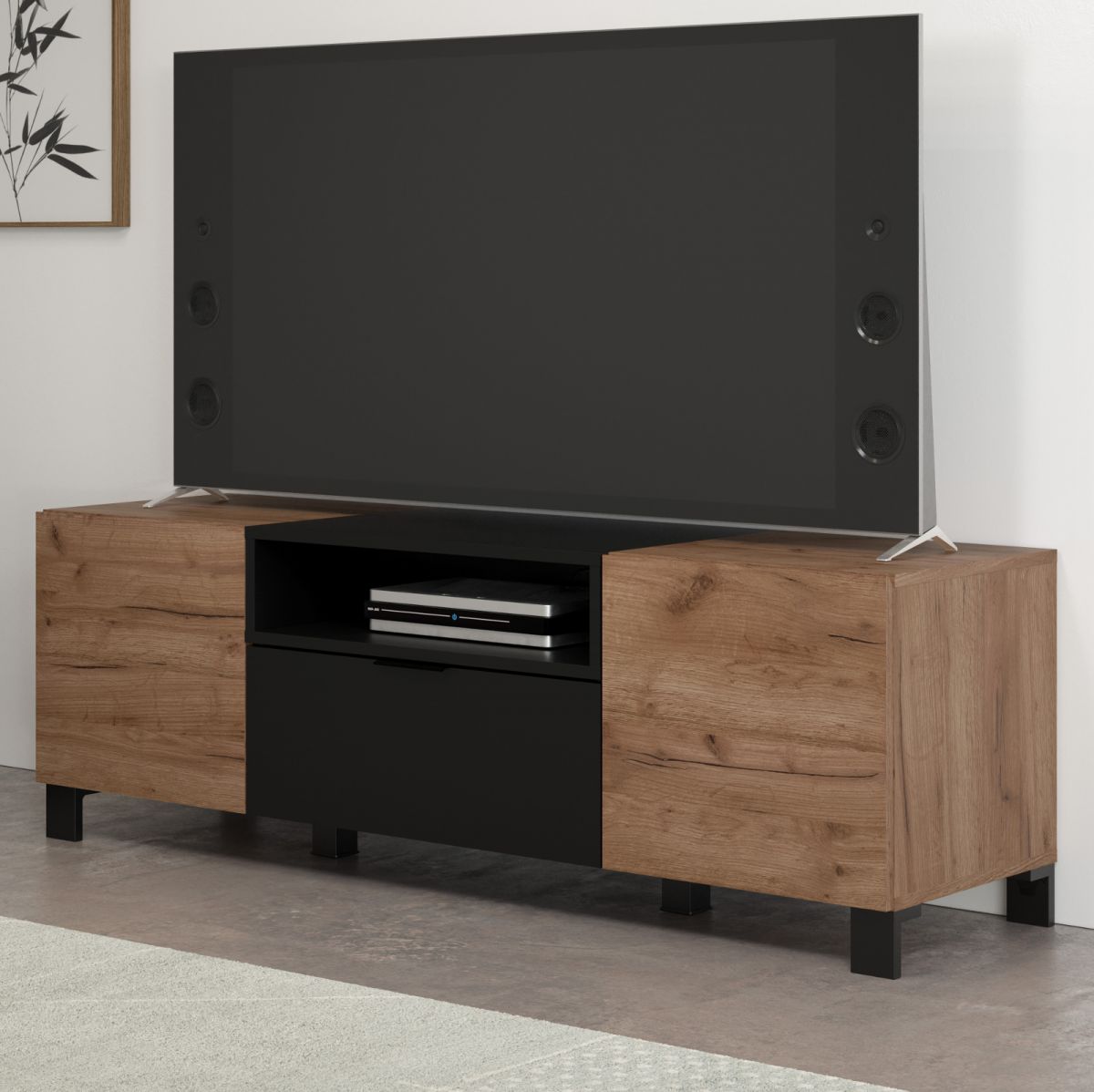 TV-Lowboard Kendo in Eiche Tabak und schwarz matt TV Unterteil 144 x 47 cm