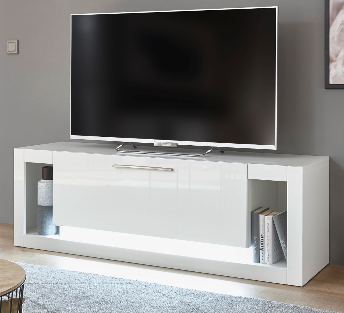 TV-Lowboard Ladis in weiss Hochglanz 150 cm unter Alle Zimmer > Wohnzimmer > TV-Möbel und Medienmöbel > TV Lowboard weiß Hochglanz