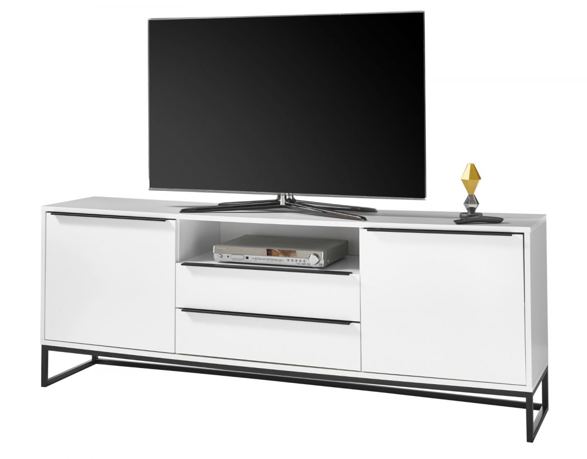 TV-Lowboard Lille weiss matt lackiert Fernsehtisch mit Metallgestell schwarz 184 x 69 cm TV in Komforthöhe unter Wohnzimmer > TV-Möbel und Medienmöbel > TV Lowboard weiß