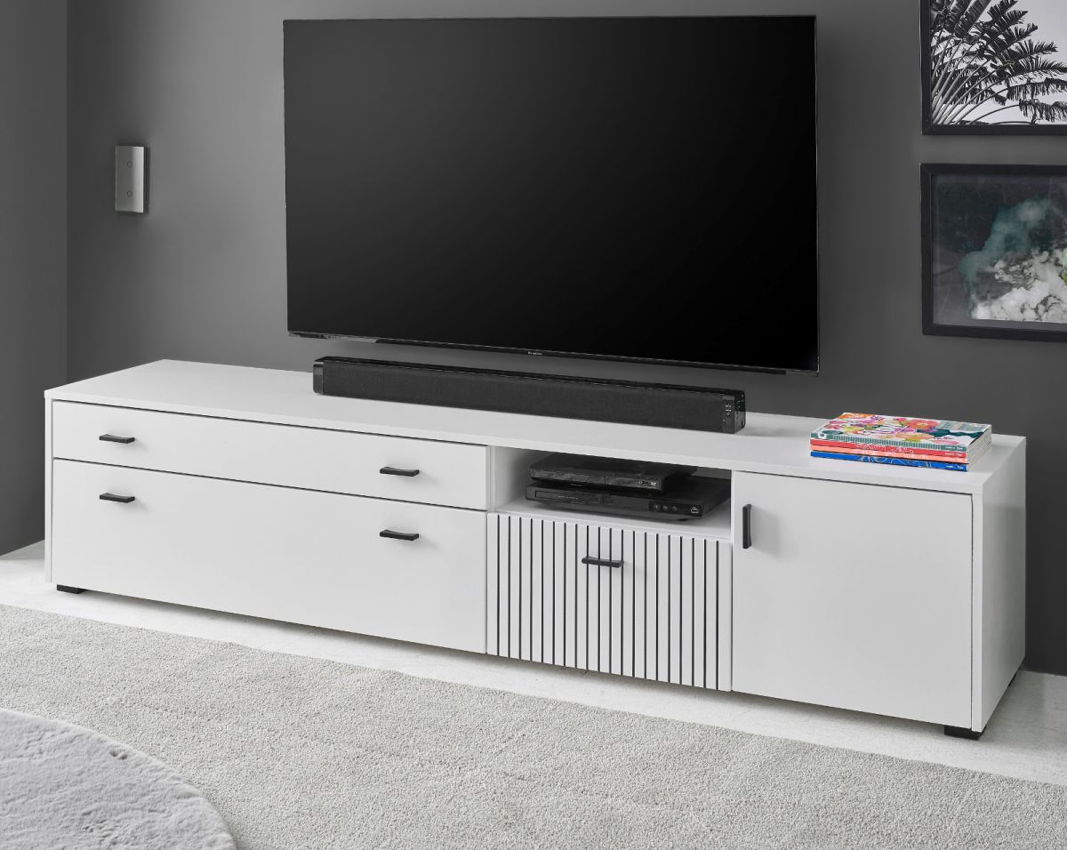 TV-Lowboard Merced in weiss matt TV Unterteil 200 x 44 cm