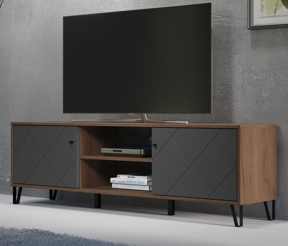 TV-Lowboard Montez in Graphite grau und Eiche Kraft Gold TV Unterteil 186 x 56 cm