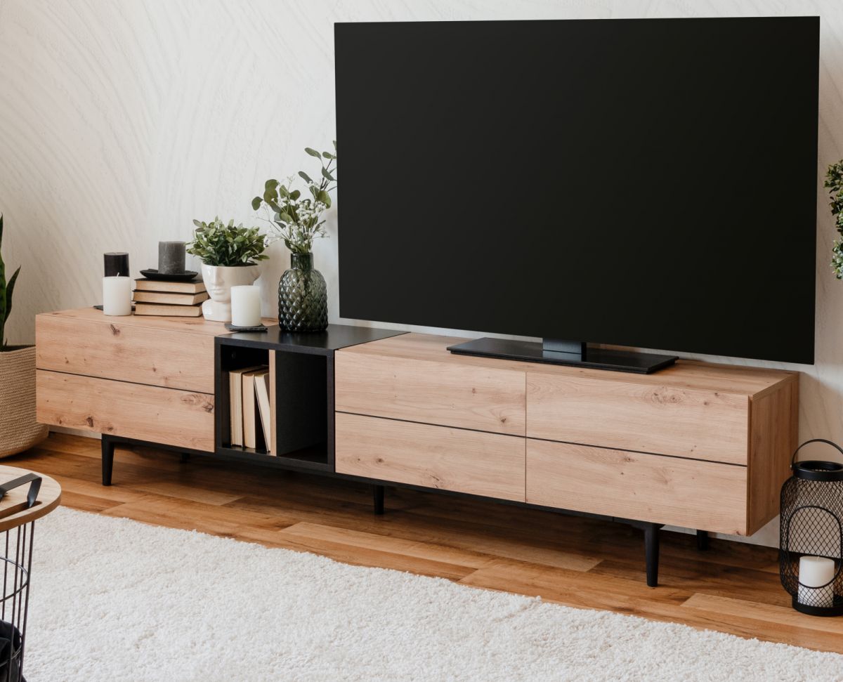 TV-Lowboard Nola in Artisan Eiche und schwarz TV-Unterteil 195 x 48 cm