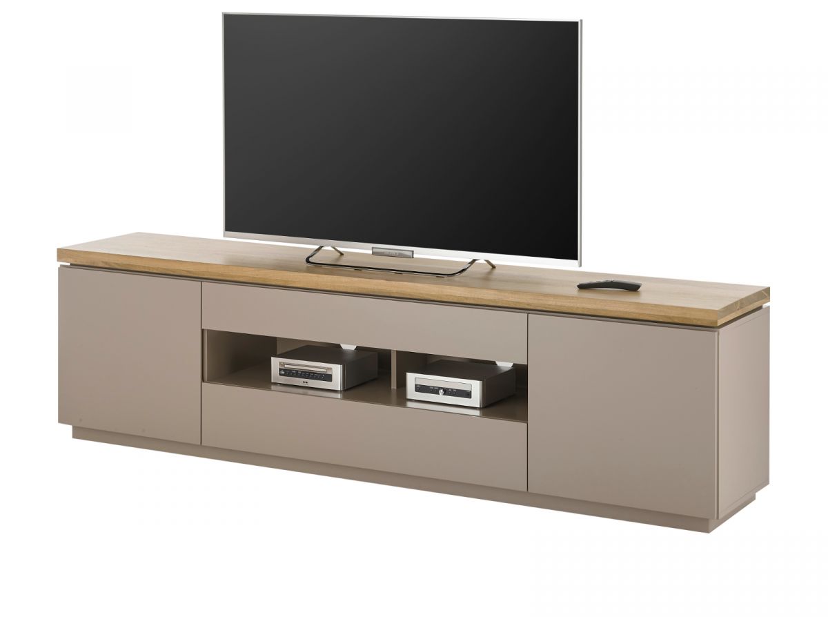 TV-Lowboard Palamos in warmgrau matt lackiert und Akazie massiv TV Unterteil 200 x 57 cm unter Wohnzimmer > TV-Möbel und Medienmöbel > TV Lowboard grau