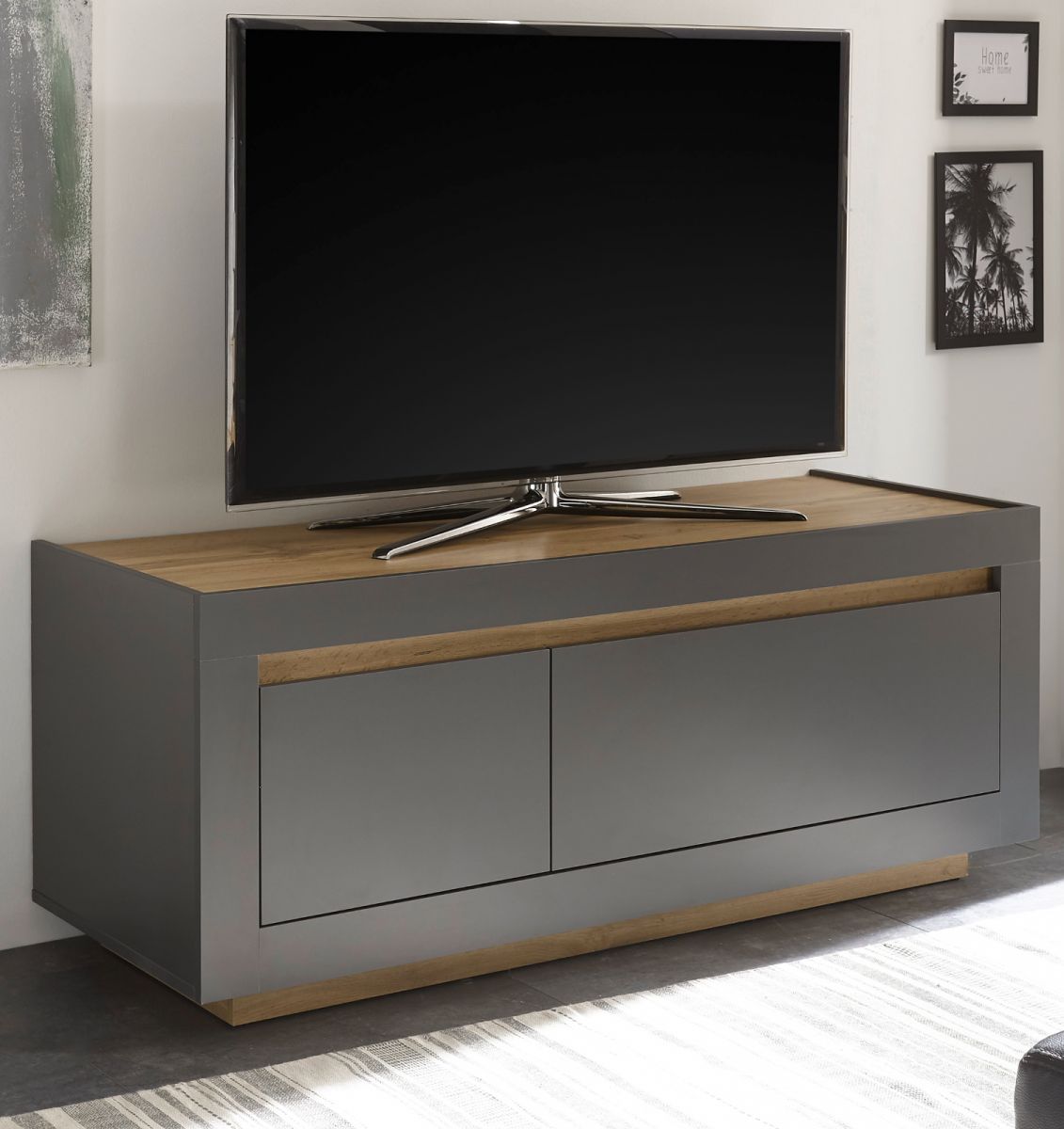 TV-Lowboard Rooky in anthrazit und Wotan Eiche TV Unterteil 140 x 56 cm unter Wohnzimmer > TV-Möbel und Medienmöbel > TV Lowboard grau