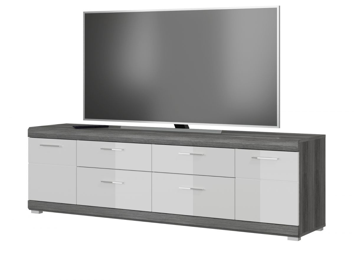 TV-Lowboard Scout in weiss Hochglanz und Rauchsilber grau TV Unterteil 180 x 53 cm