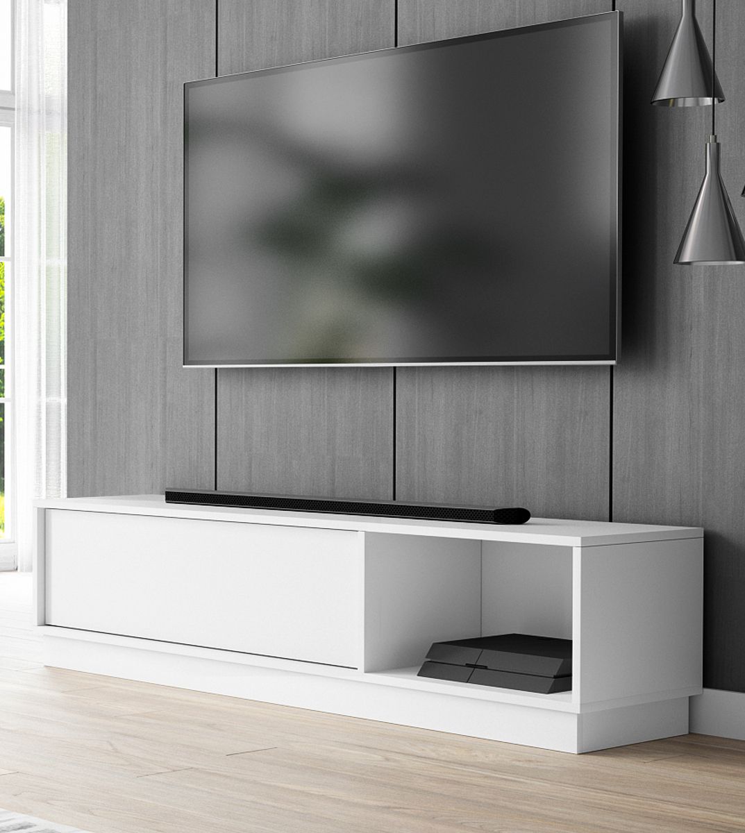 TV-Lowboard Stream in weiss TV Unterteil 140 x 36 cm