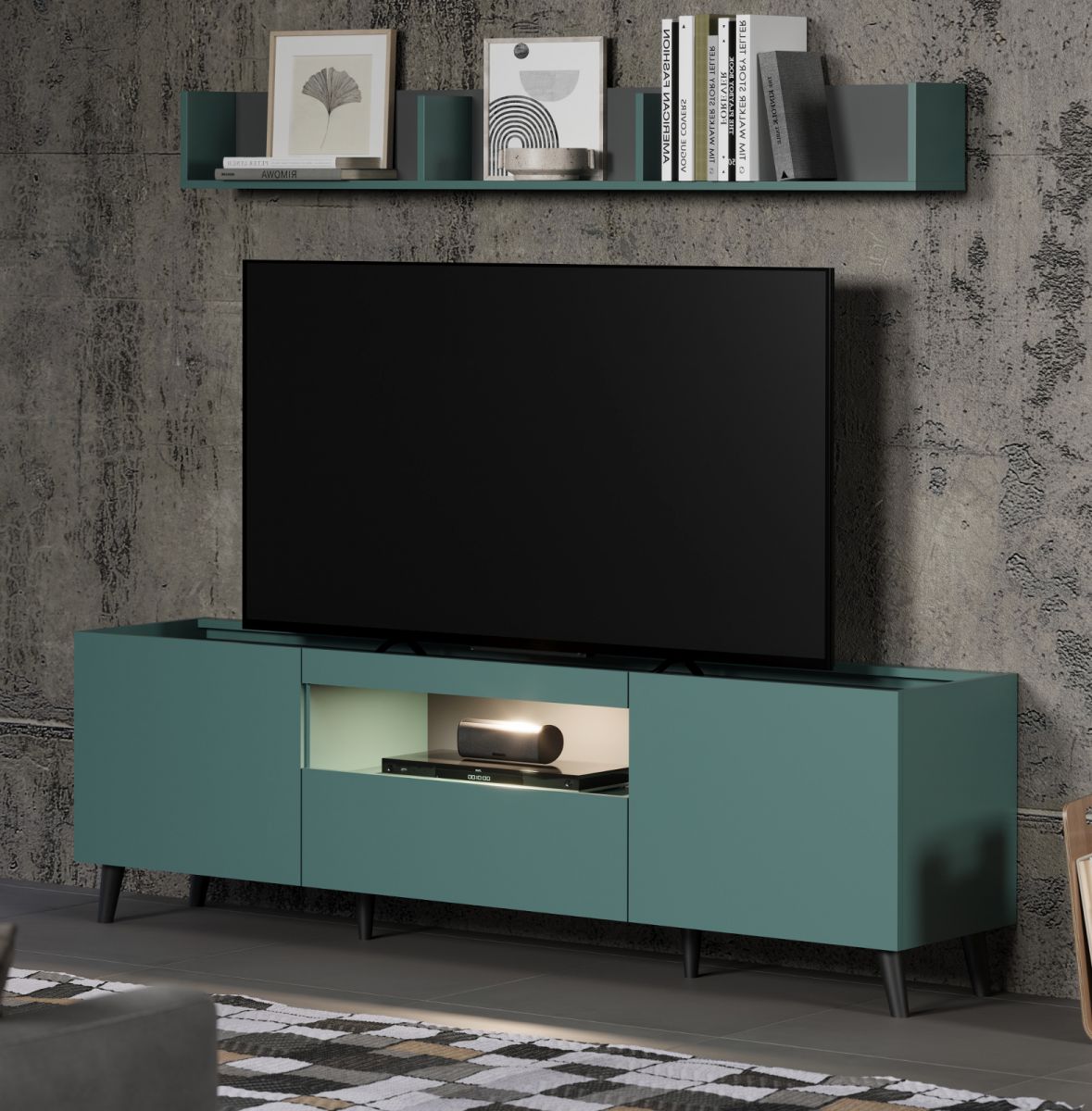 TV-Lowboard und Wandboard Melton in dusk blue und grau Wohnkombination Set 2-teilig 181 x 175 cm