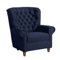 Vintage Sessel mit Knopfheftung Vicky Flachgewebe (Leinenoptik) dunkelblau