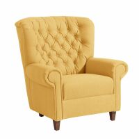 Vintage Sessel mit Knopfheftung Vicky Flachgewebe (Leinenoptik) gelb