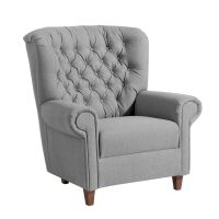 Vintage Sessel mit Knopfheftung Vicky Flachgewebe (Leinenoptik) grau unter Wohnraum > Sessel & Hocker > Ohrensessel, Lesesessel