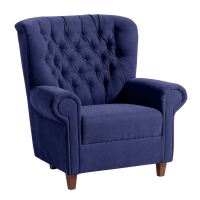 Vintage Sessel mit Knopfheftung Vicky Veloursstoff blau