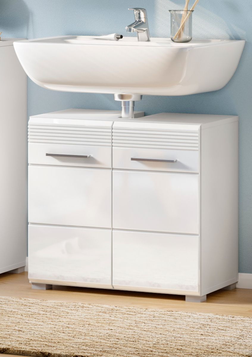 Waschbeckenunterschrank Linus in weiss Hochglanz Badezimmer Unterschrank 60 x 56 cm